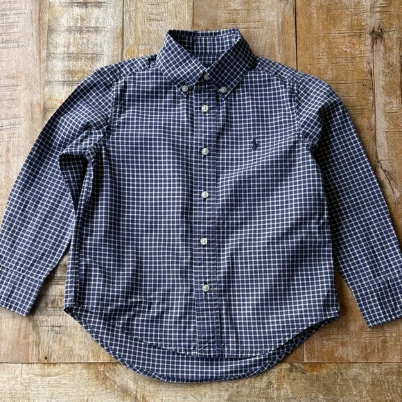 Ralph Lauren Boys Navy Plaid Shirt 4t - Picture 4 of 6
